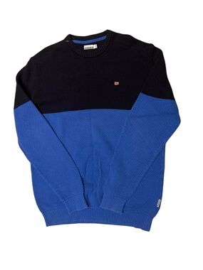 Napapijri Men’s 100% Cotton Colourblock Crewneck Sweater Size 3XL Blue Black